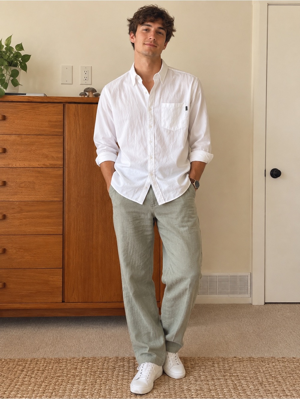 Lira White Long-Sleeve Cotton Button-Down Shirt